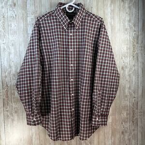 Lauren Ralph Lauren‎ Button Up Shirt Mens 18 34/35 White Red Tartan Plaid Preppy